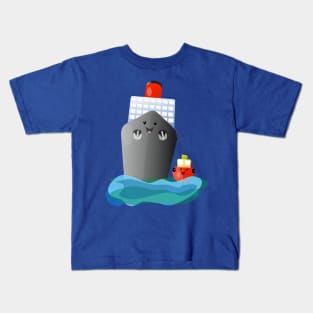 Cute ocean liner ship tug cartoon illustration Kids T-Shirt